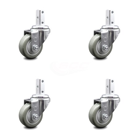 Service Caster 3 Inch Gray Polyurethane Wheel Swivel 7/8 Inch Square Stem Caster Set SCC SCC-SQ20S314-PPUB-GRY-78-4